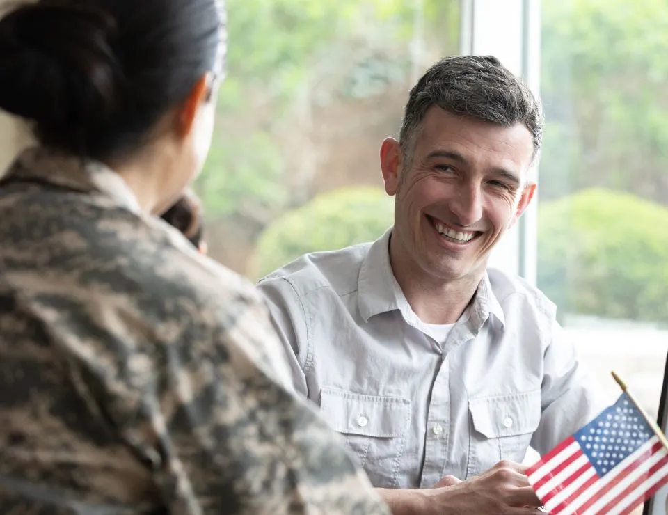 A Veteran and a VA loan officer talking