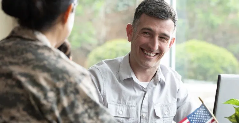 A Veteran and a VA loan officer talking