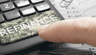 a calculator with "refinance" written on a button